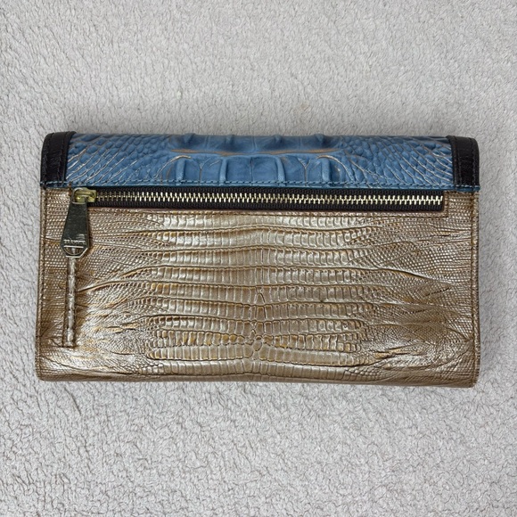 Brahmin Embossed Leather Women's Clutch Wallet Checkbook Blue & Brown Designer - Picture 4 of 12